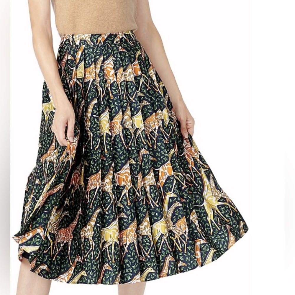 🦒 J.Crew Giraffes Print Pleated Midi Skirt